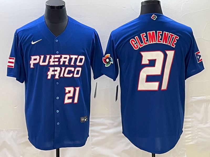 Men 2023 World Cub Puerto Rico #21 Clemente Blue Nike MLB Jersey5